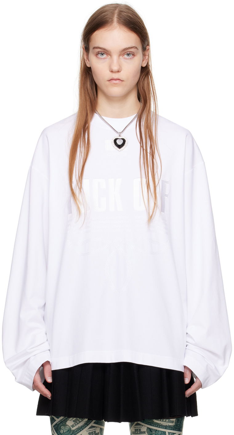 Sveter VETEMENTS VTMNTS Embroidered Long Sleeve T-Shirt Biela | VL20LS120W