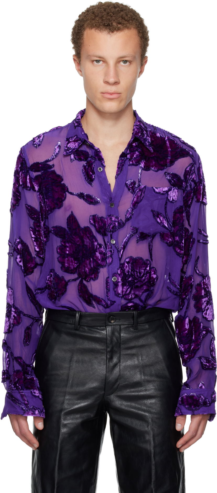 Košeľa Dries Van Noten Dries Van Noten Fitted Sheer Velvet Floral Shirt Fialová | 252-020702-2037