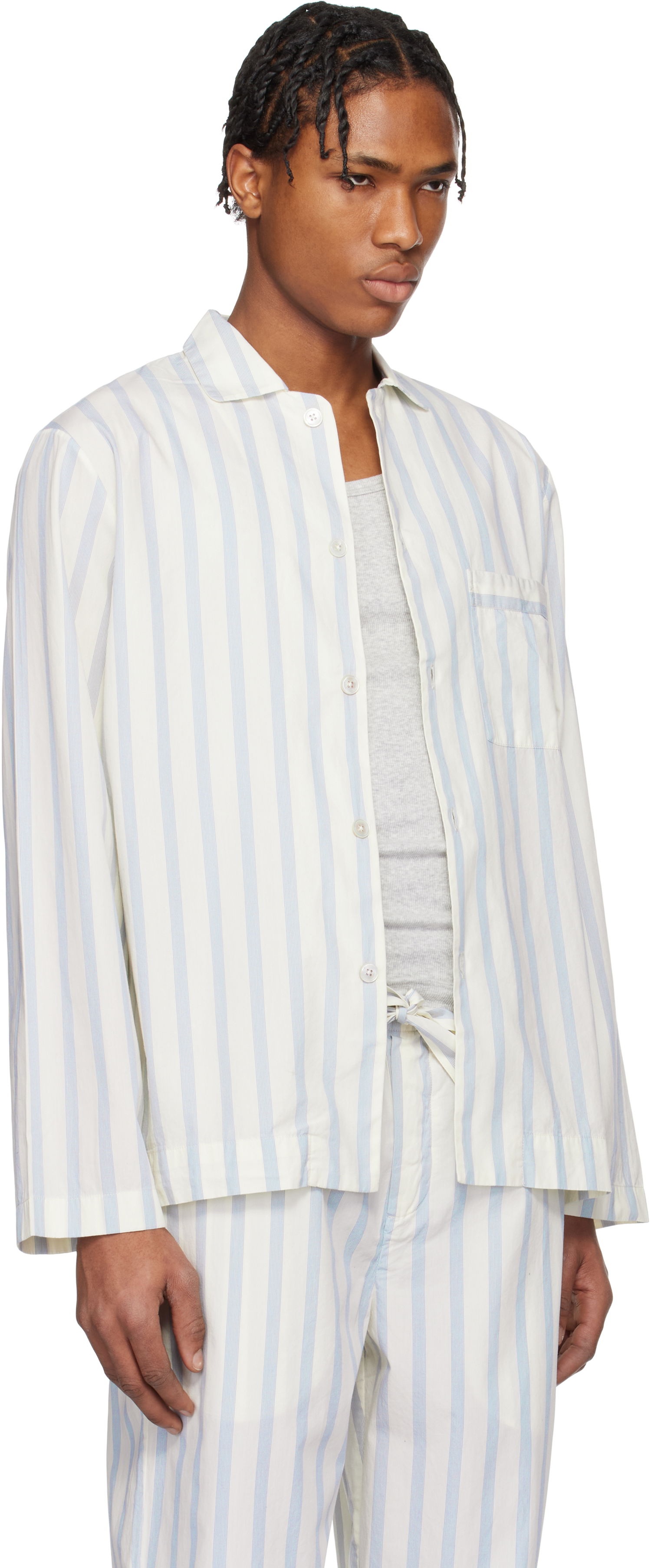 Pyžamo TEKLA Tekla Poplin Striped Pajama Shirt Modrá | SWT-NS, 1