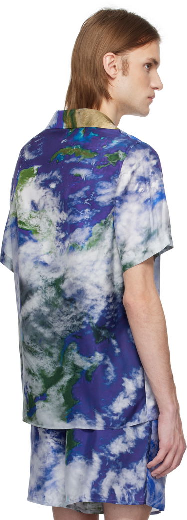 Košeľa Balmain Balmain Earth Print Silk Shirt Modrá | EH0HN067SE89, 2