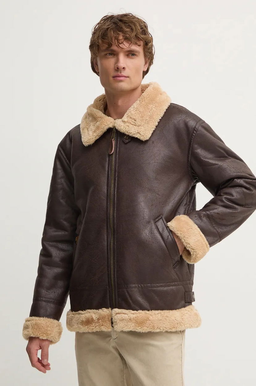 Bomber bunda Alpha Industries Alpha Industries B3 FL Faux Leather Bomber Jacket Hnedá | 143106