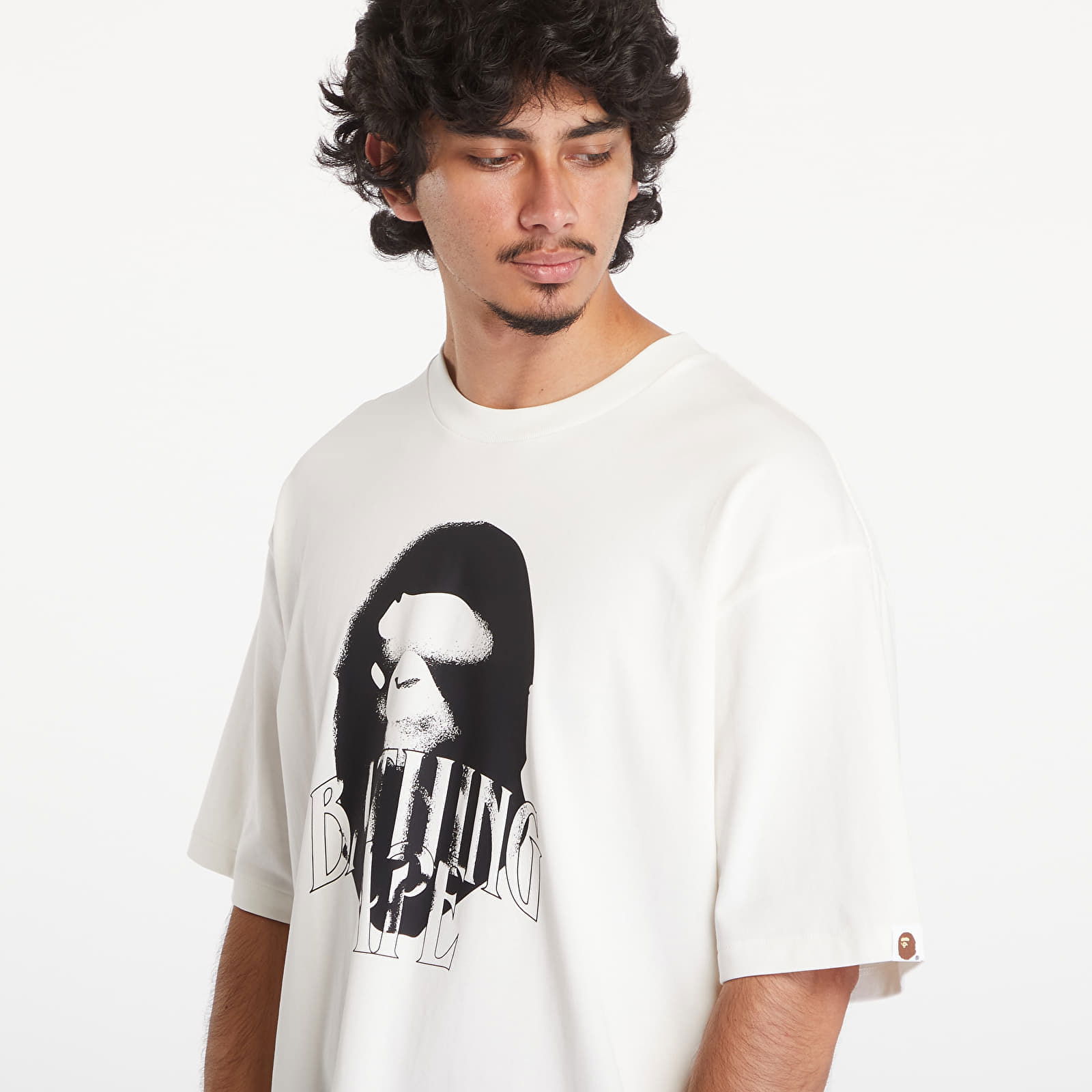 A BATHING APE Spray Print Logo Relaxed Fit Short Sleeve Tee Ivory