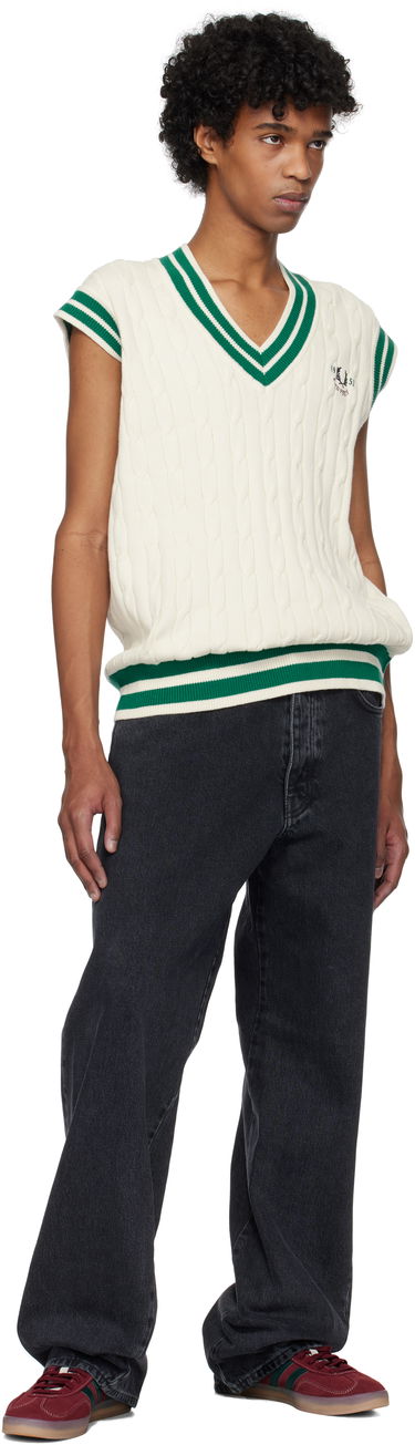Sveter Fred Perry Fred Perry Cable Knit Tennis Vest Biela | K9721, 3