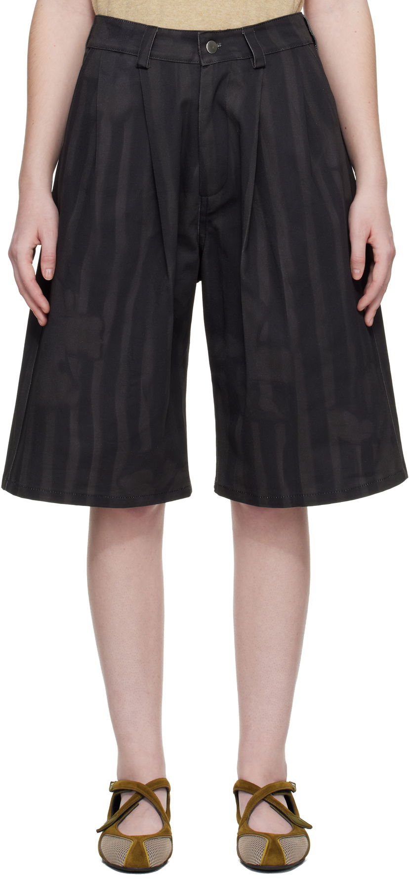 Šortky Collina Strada Pleated Striped Wide-Leg Knee-Length Catchfly Shorts Čierna | XX6055