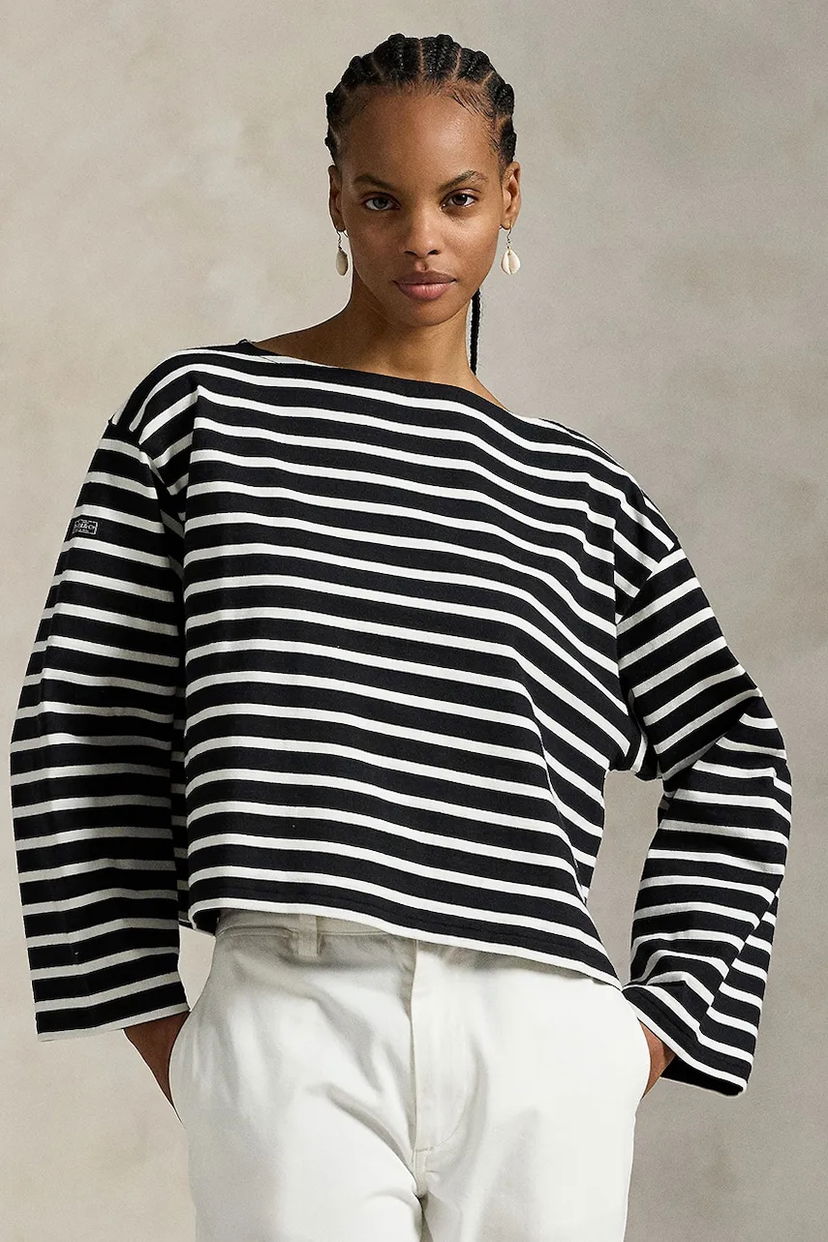 Tričko Polo by Ralph Lauren Polo Ralph Lauren Striped Cropped Long Sleeve T-Shirt Čierna | 211959103