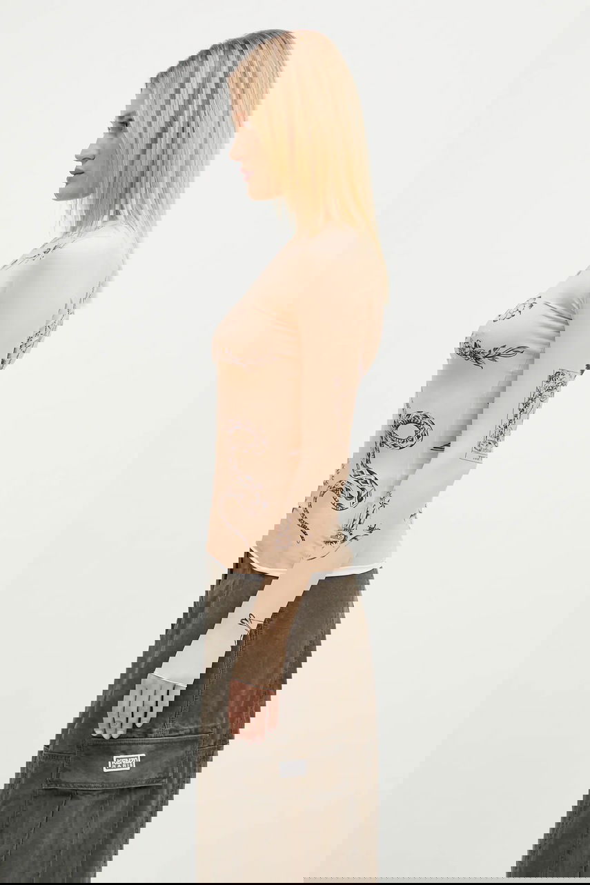 Tričko Marine Serre Marine Serre Tattoo Printed Jersey Second Skin Crewneck Top Béžová | WTS006A.CJER0059, 1