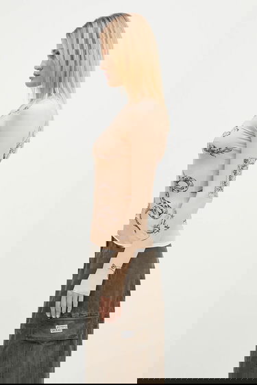 Tričko Marine Serre Marine Serre Tattoo Printed Jersey Second Skin Crewneck Top Béžová | WTS006A.CJER0059, 1