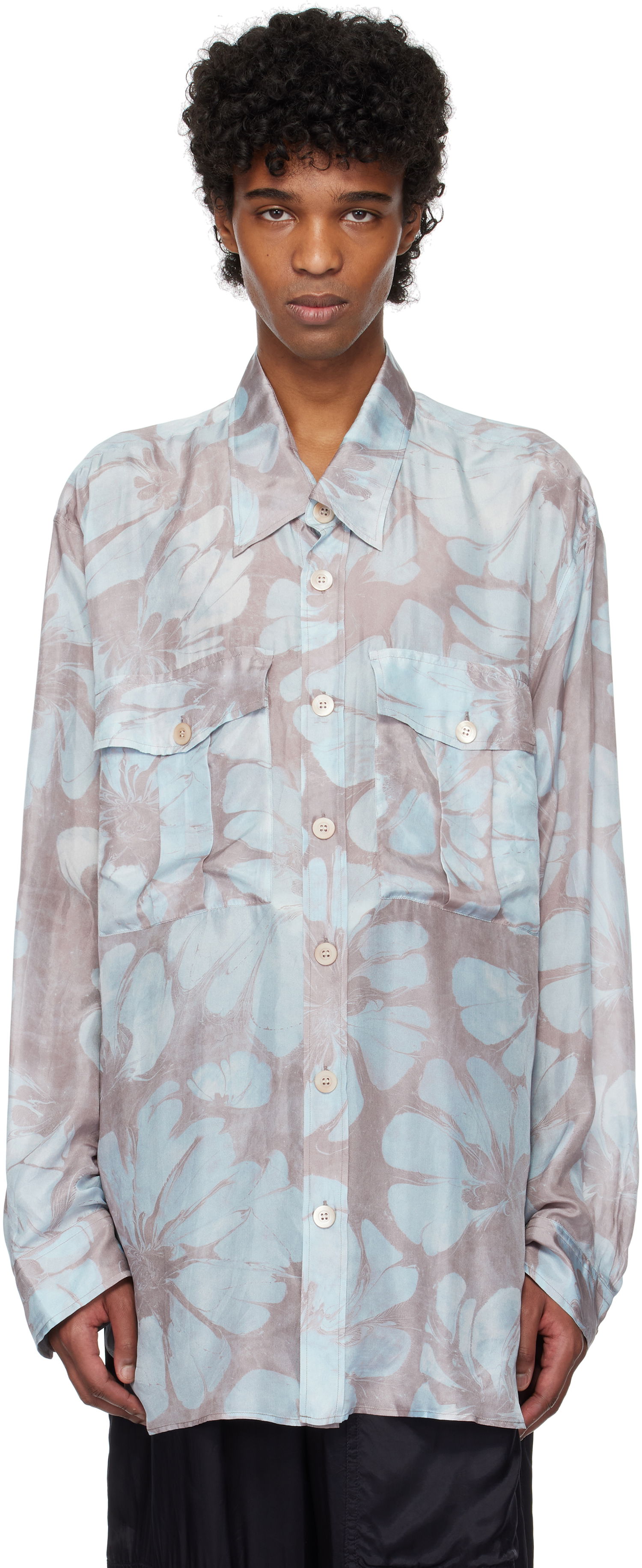 Košeľa Dries Van Noten Dries Van Noten Silk Floral-Print Shirt Modrá | 251-020721-1202, 0