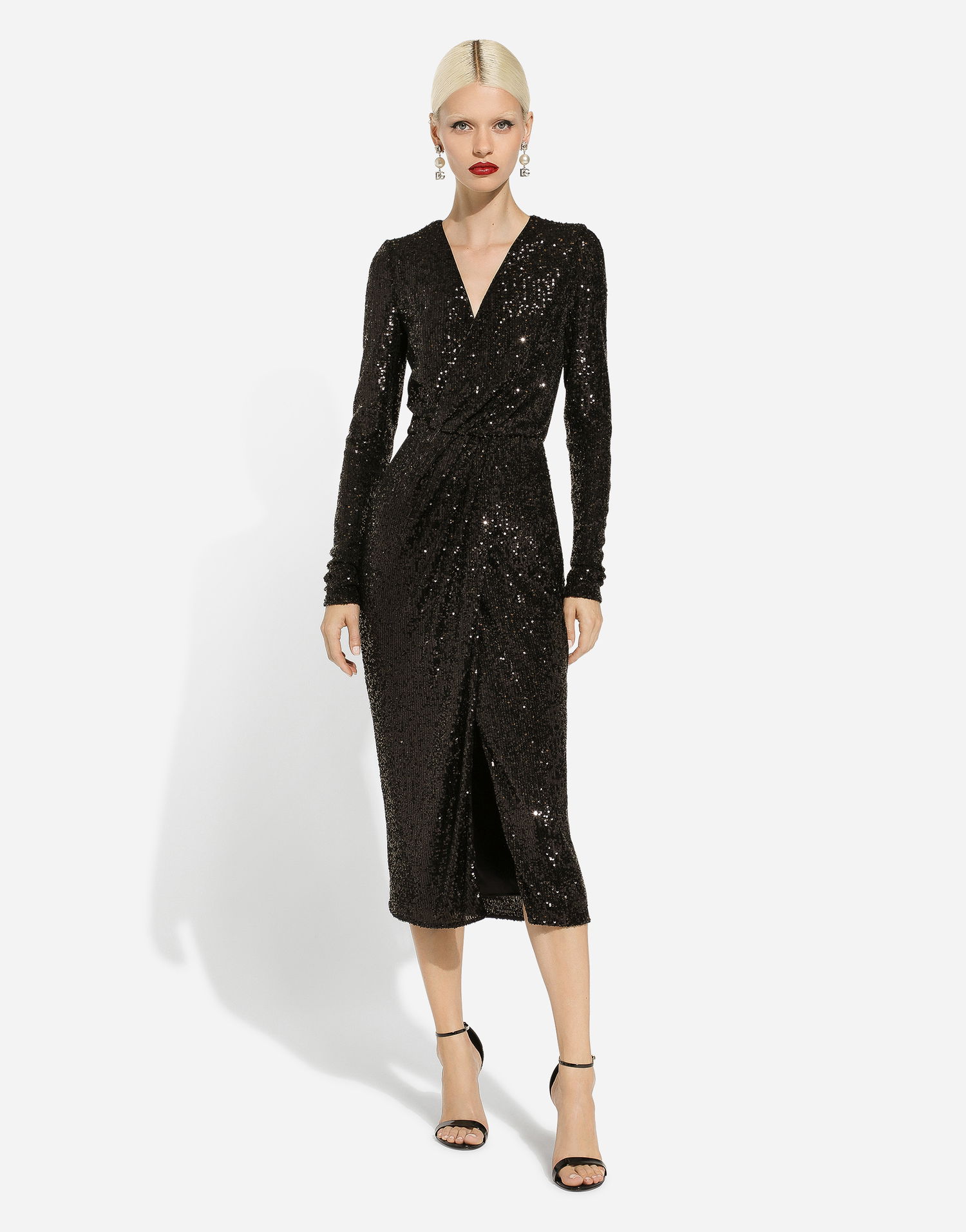 Šaty Dolce & Gabbana Sequin Calf-Length Dress Čierna | F6DHFTFLUBWN0000, 1