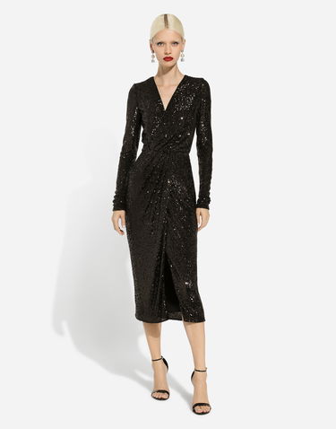 Šaty Dolce & Gabbana Sequin Calf-Length Dress Čierna | F6DHFTFLUBWN0000, 1