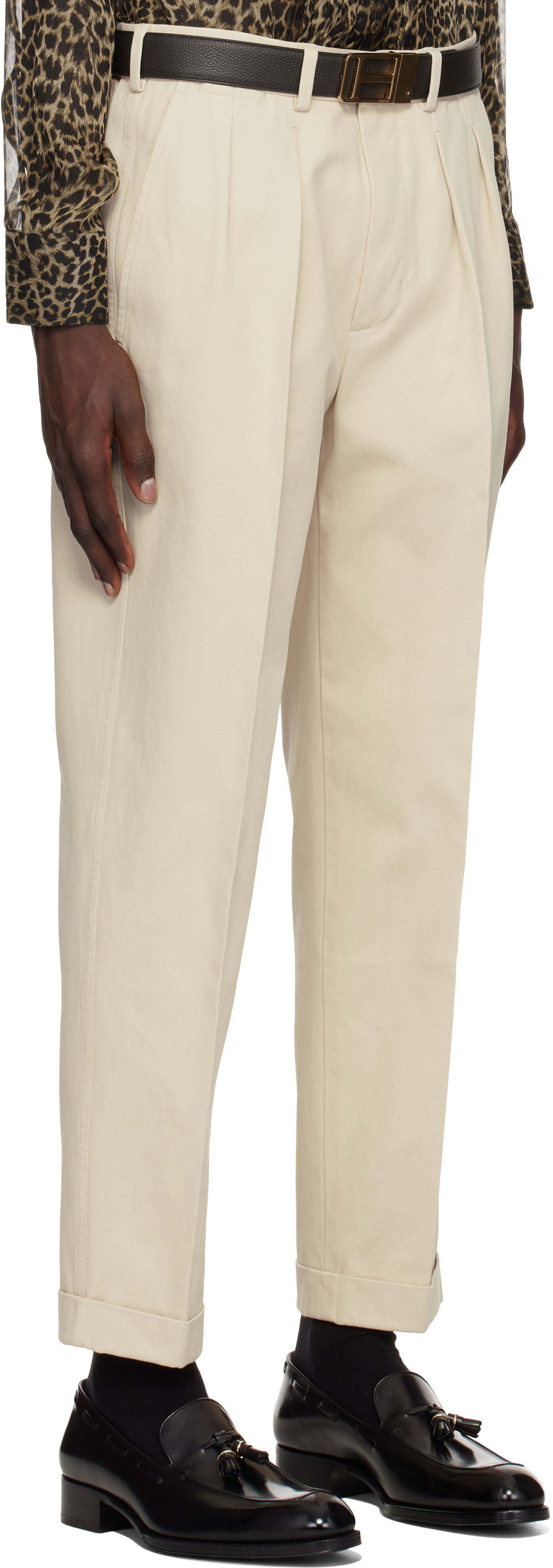 Nohavice Tom Ford TOM FORD Double Pleat Gabardine Trousers Béžová | SHP004-FMC187S25, 1