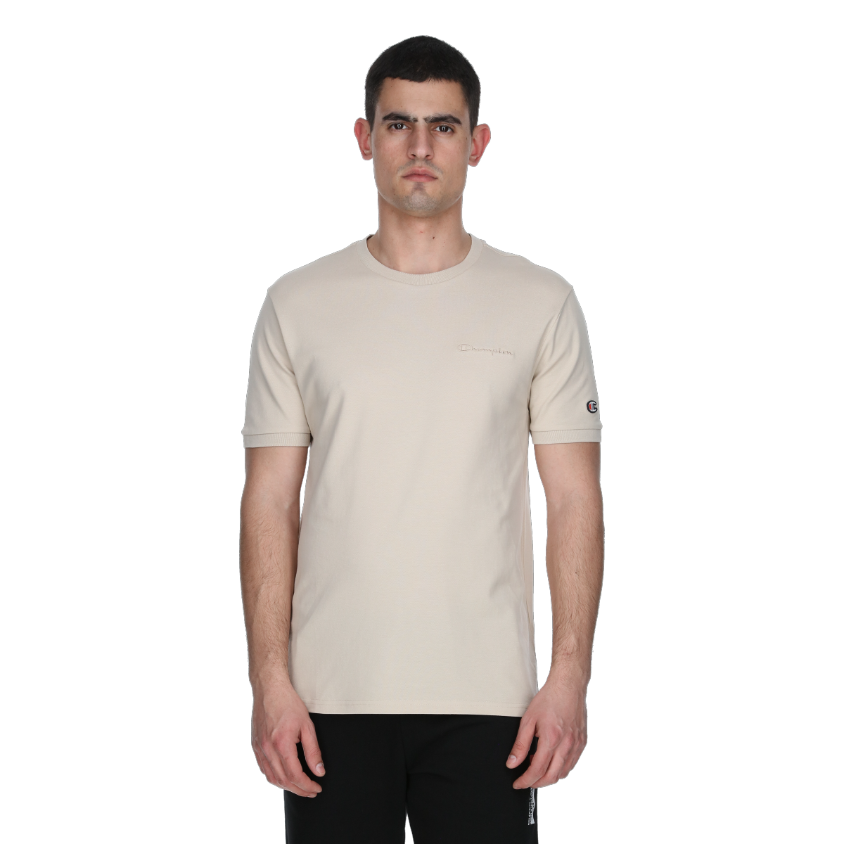 Tričko Champion Crewneck T-Shirt with Embroidered Script Logo and Sleeve Logo Béžová | 221483-MS073, 0