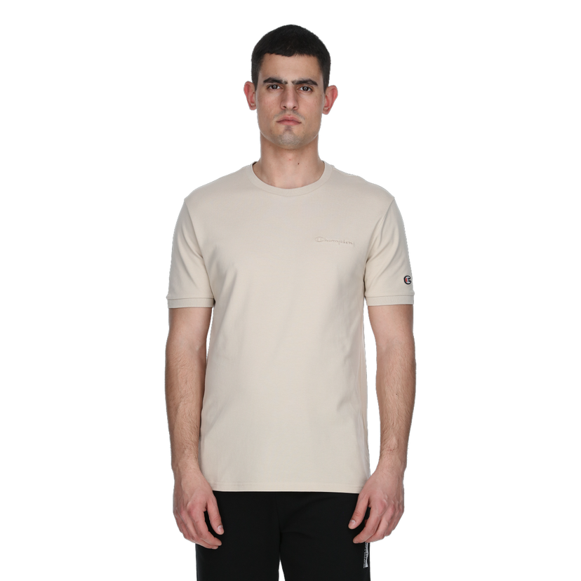 Tričko Champion Crewneck T-Shirt with Embroidered Script Logo and Sleeve Logo Béžová | 221483-MS073
