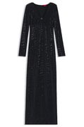 Sparkly-jersey long-sleeved maxi dress with stacked-logo neckline