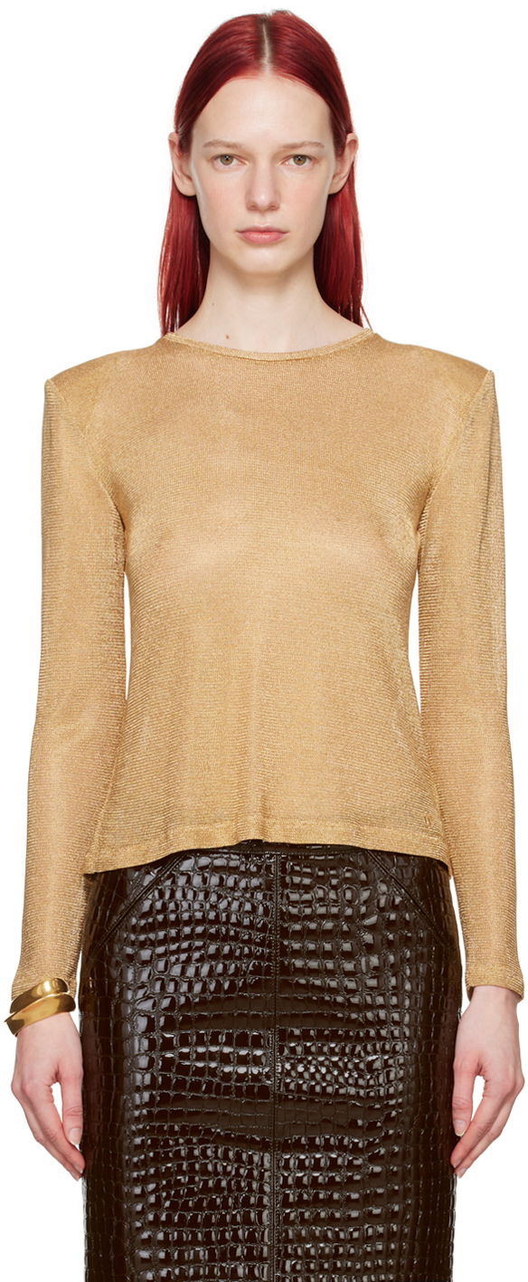 Tričko Tom Ford TOM FORD Padded Shoulder Long Sleeve T-Shirt Béžová | TSJ574-JEX081, 0