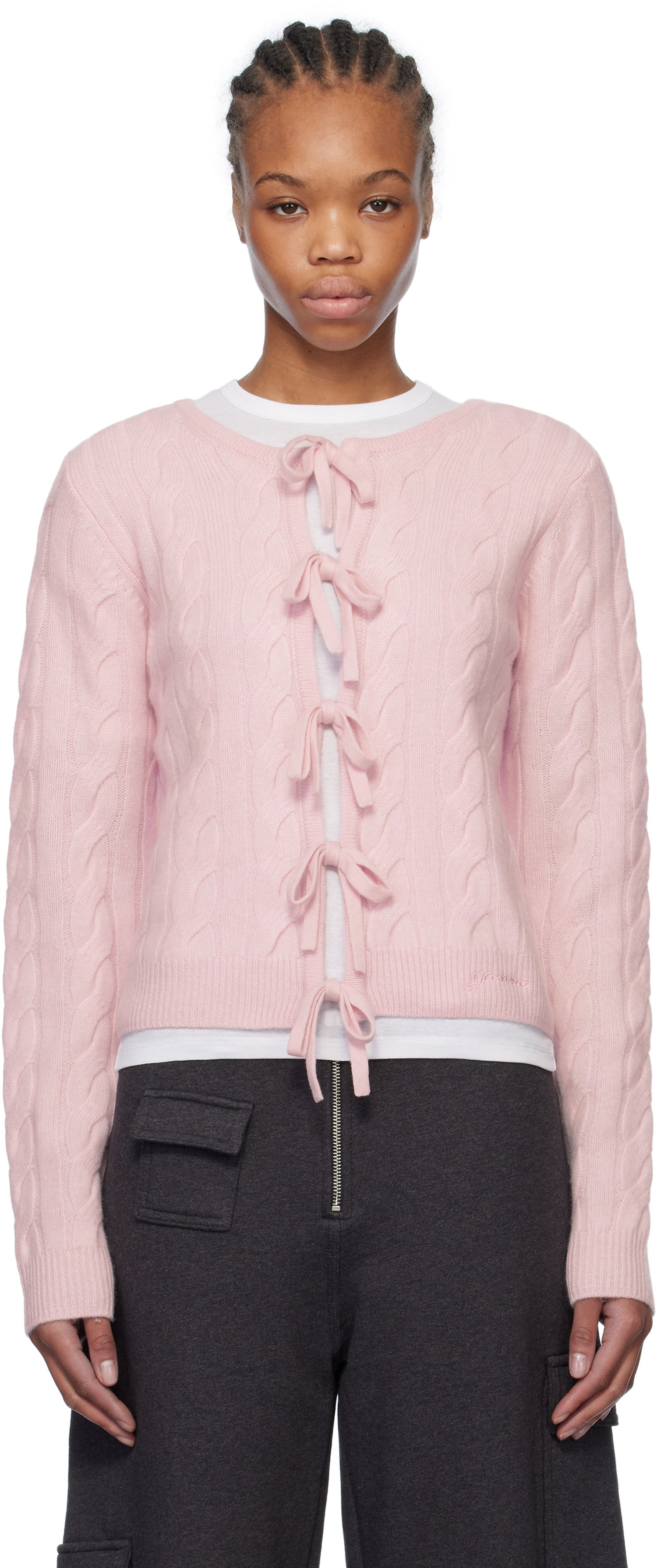 Sveter GANNI Ganni Cashmere Blend Tie Front Cardigan Ružová | K2415, 0