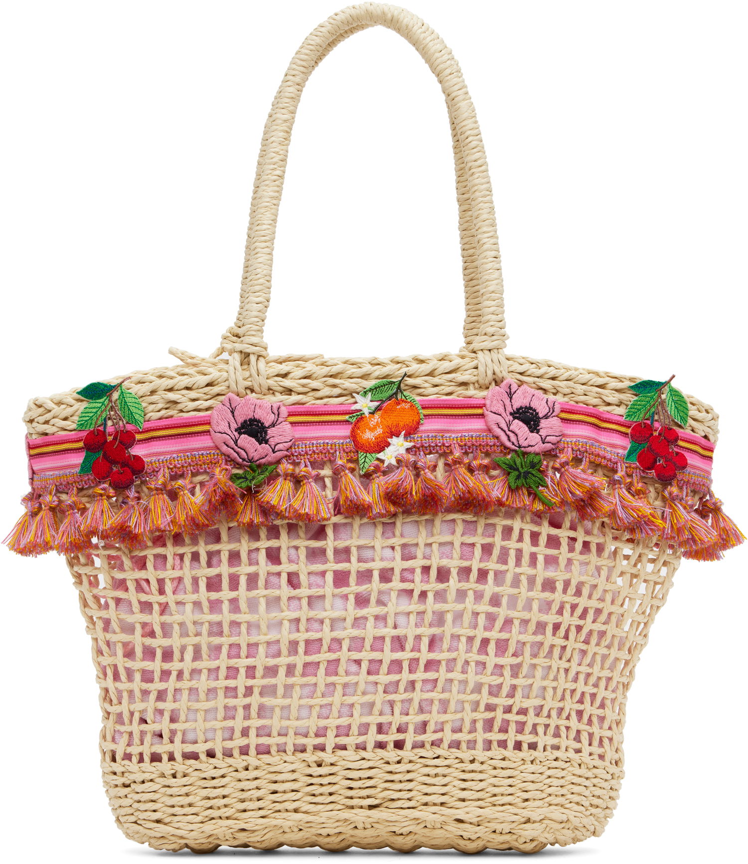 Tote bag Anna Sui Anna Sui Raffia Tassel Tote Bag with Fruit Embroidery Béžová | 225A92, 0