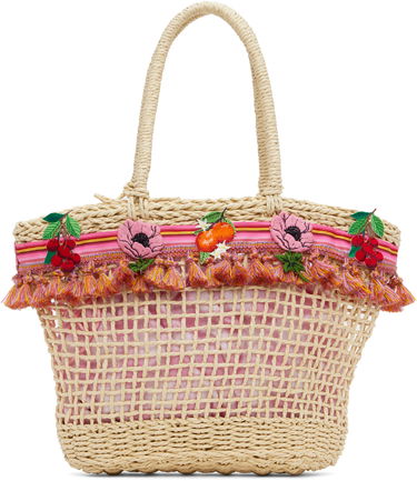 Tote bag Anna Sui Anna Sui Raffia Tassel Tote Bag with Fruit Embroidery Béžová | 225A92, 0