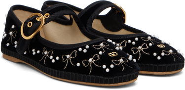 Tenisky a topánky Valentino Garavani Endouce Velvet Mary-Jane Ballerina Flats with Pearl Embellishments and Embroidered Bows Čierna | 7W2S0MQ8BNU, 3