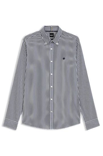 Košeľa BOSS Slim-Fit Striped Cotton Blend Shirt Modrá | 50545235