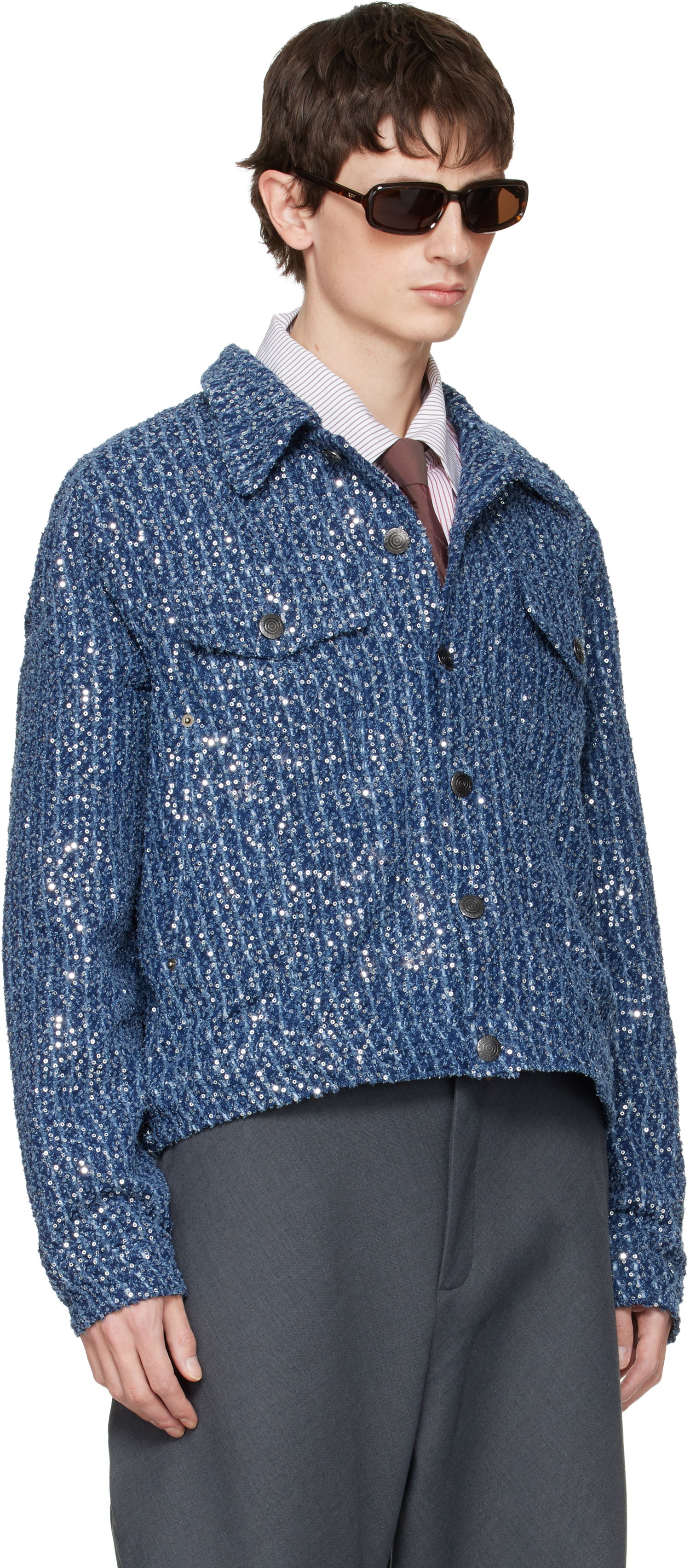 Bunda Charles Jeffrey Loverboy Charles Jeffrey LOVERBOY Sequined Art Denim Jacket Modrá | 052010101, 1