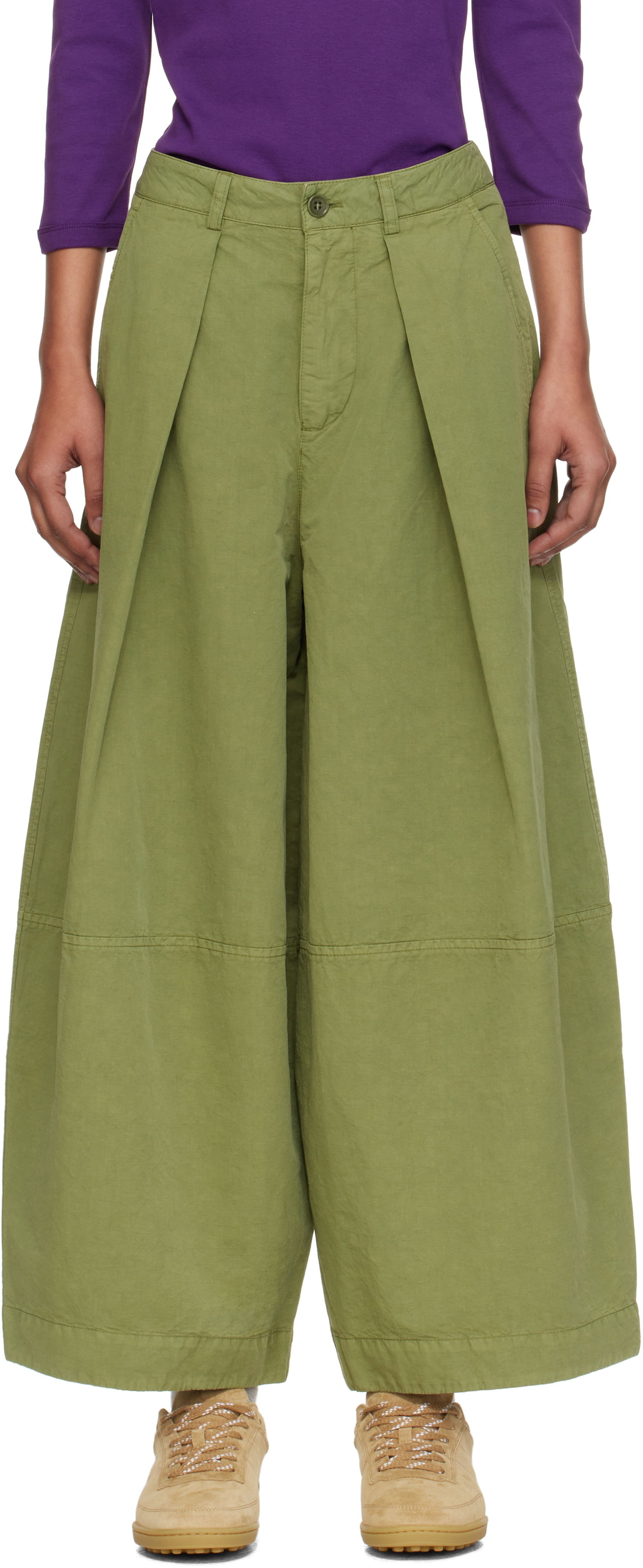 Nohavice YMC YMC Deadbeat Wide-Leg Pleated Trousers Zelené | Q4YMB, 0