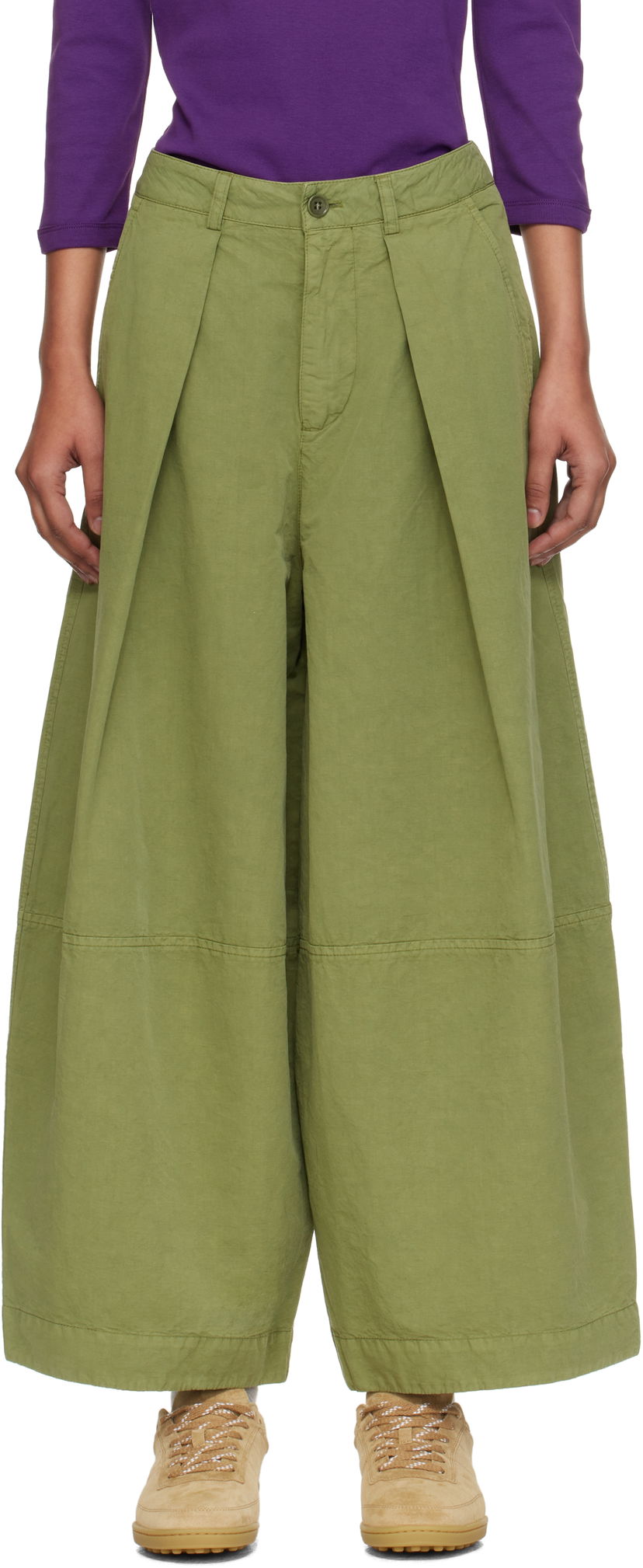 Nohavice YMC YMC Deadbeat Wide-Leg Pleated Trousers Zelené | Q4YMB