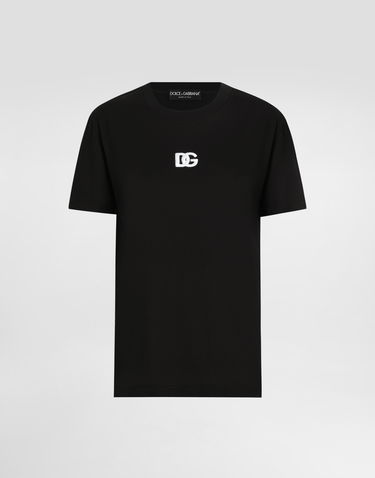 Tričko Dolce & Gabbana Dolce & Gabbana Jersey T-Shirt with DG Logo Embroidery Čierna | F8V42ZGDCYEN0000, 0