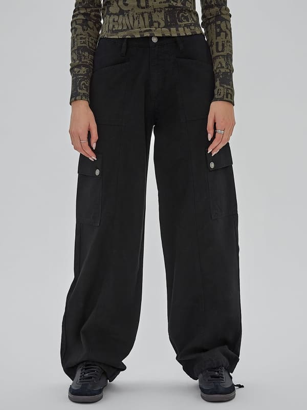 Nohavice a džínsy GUESS Originals Cargo Denim Pant Čierna | W4RB57WFNP0, 0