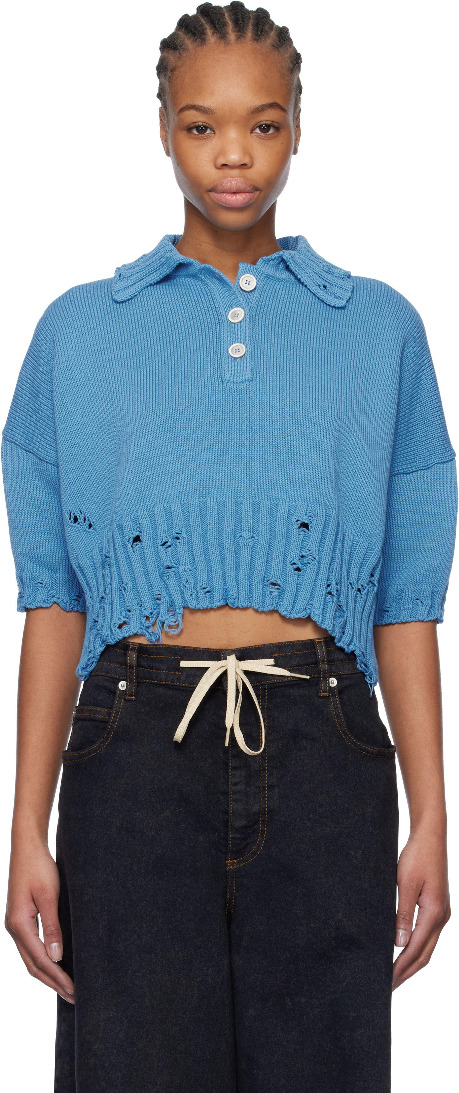 Sveter Marni Marni Cropped Knit Polo Modrá | POMD0045E0 UFC652, 0
