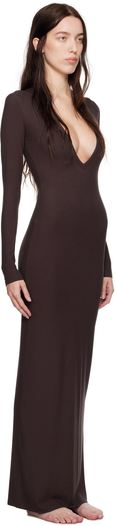 Šaty SKIMS SKIMS Soft Lounge Deep Plunge Maxi Dress Čierna | DR-DRS-6085W, 4