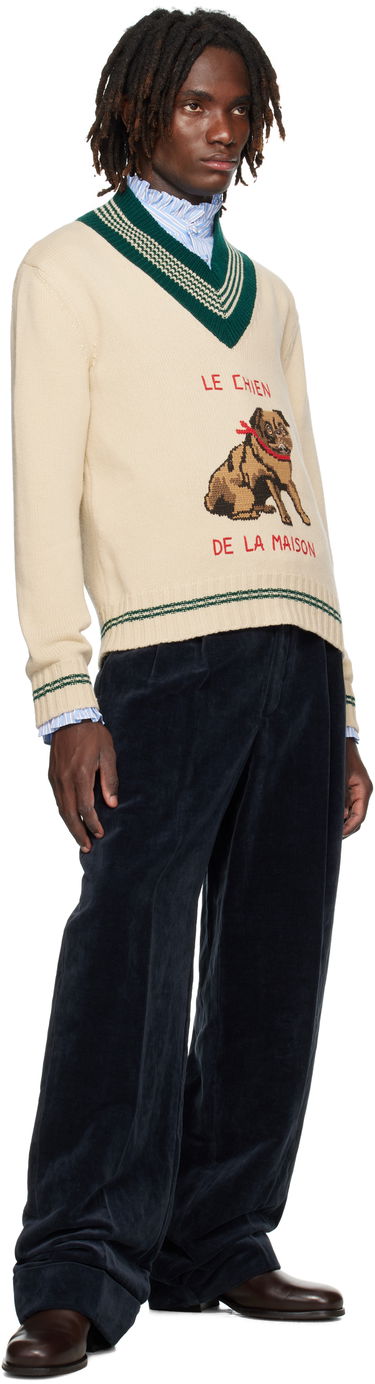 Sveter Valentino Valentino 'Le Chien De La Maison' Jacquard Wool V-Neck Sweater Béžová | 7V3KC35EB2M, 3
