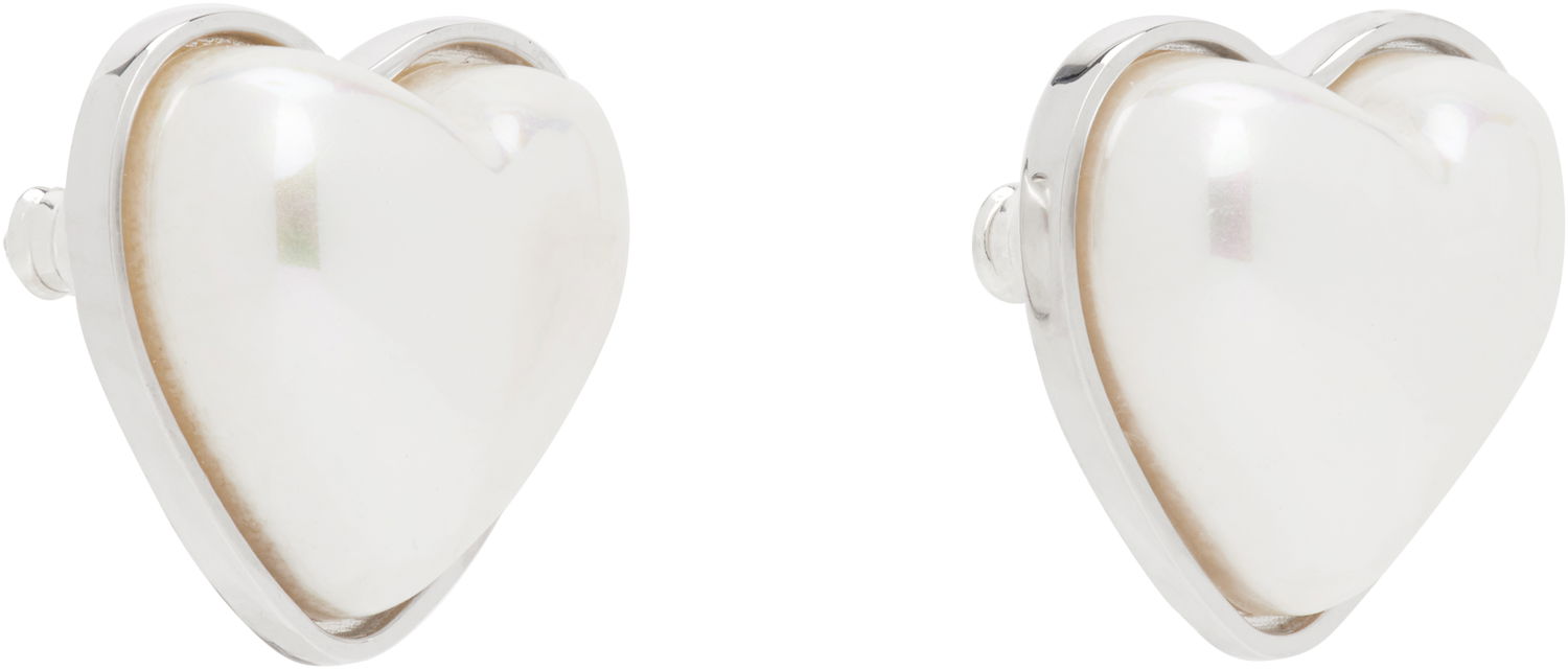 Náušnice Ambush AMBUSH Faux Pearl Heart Stud Earrings Biela | 12115240, 1