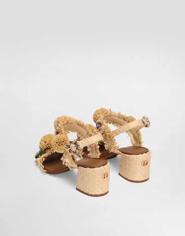 Doplnky Dolce & Gabbana Dolce & Gabbana Embroidered Raffia Fringe Sandals Béžová | CR1889AM4478B139, 2