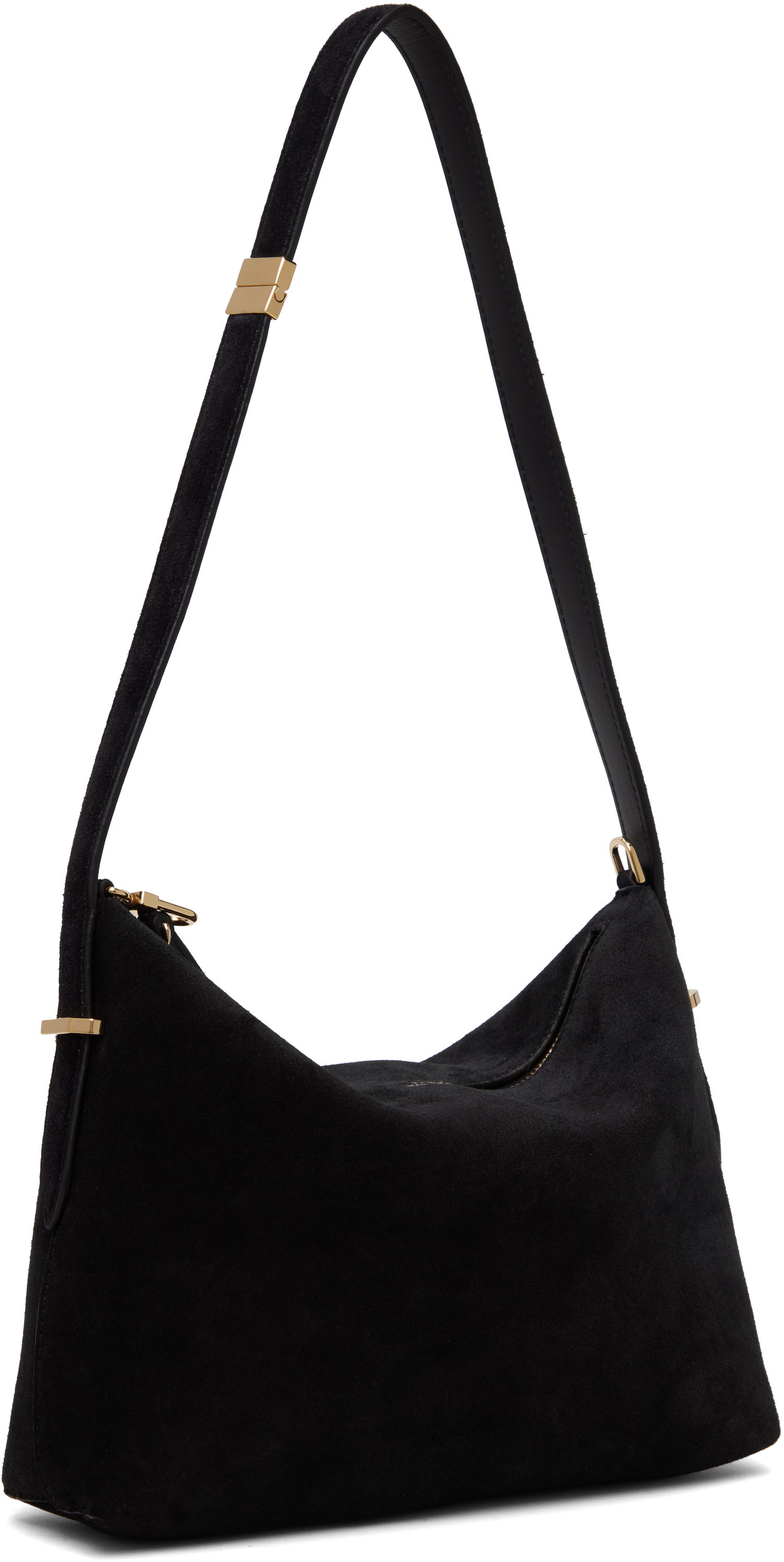 Taška cez rameno TOTEME Bevel Suede Shoulder Bag with Gold-Tone Hardware Čierna | 254-WAL0090-LE0155, 1