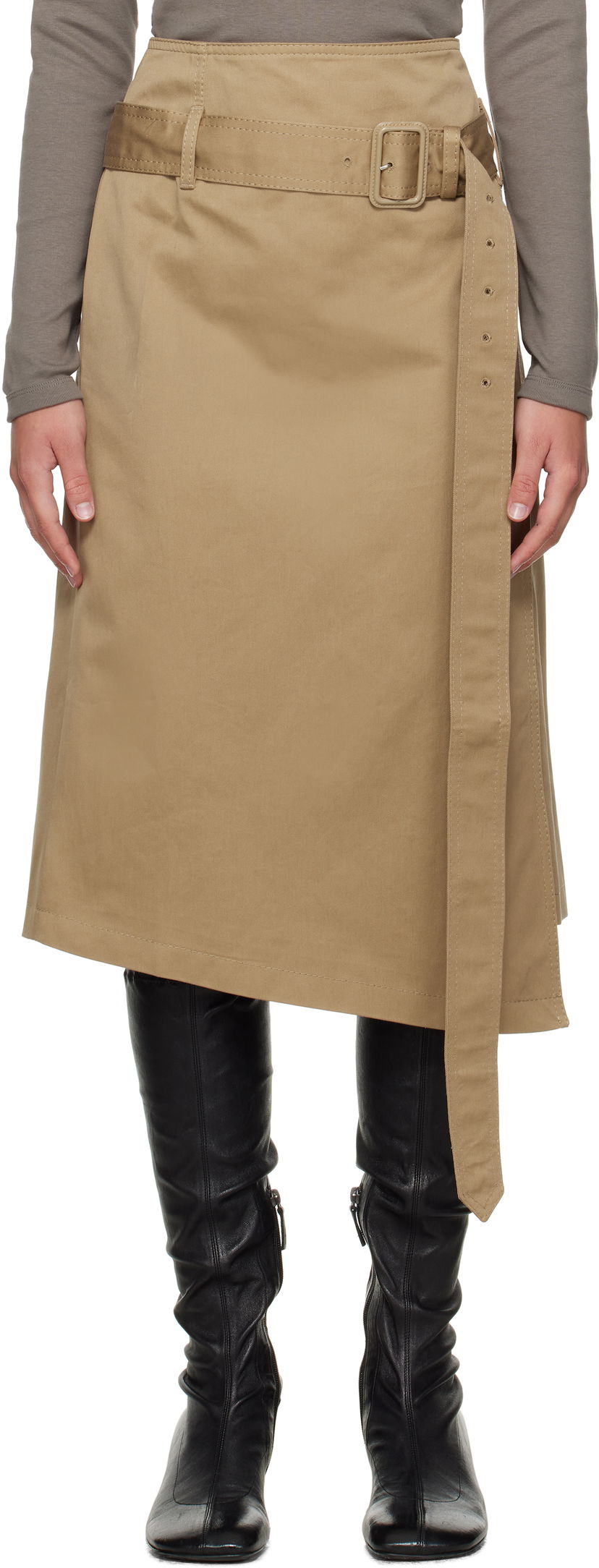 Sukňa Acne Studios Acne Studios Twill Midi Skirt with Belt Béžová | AF0557-