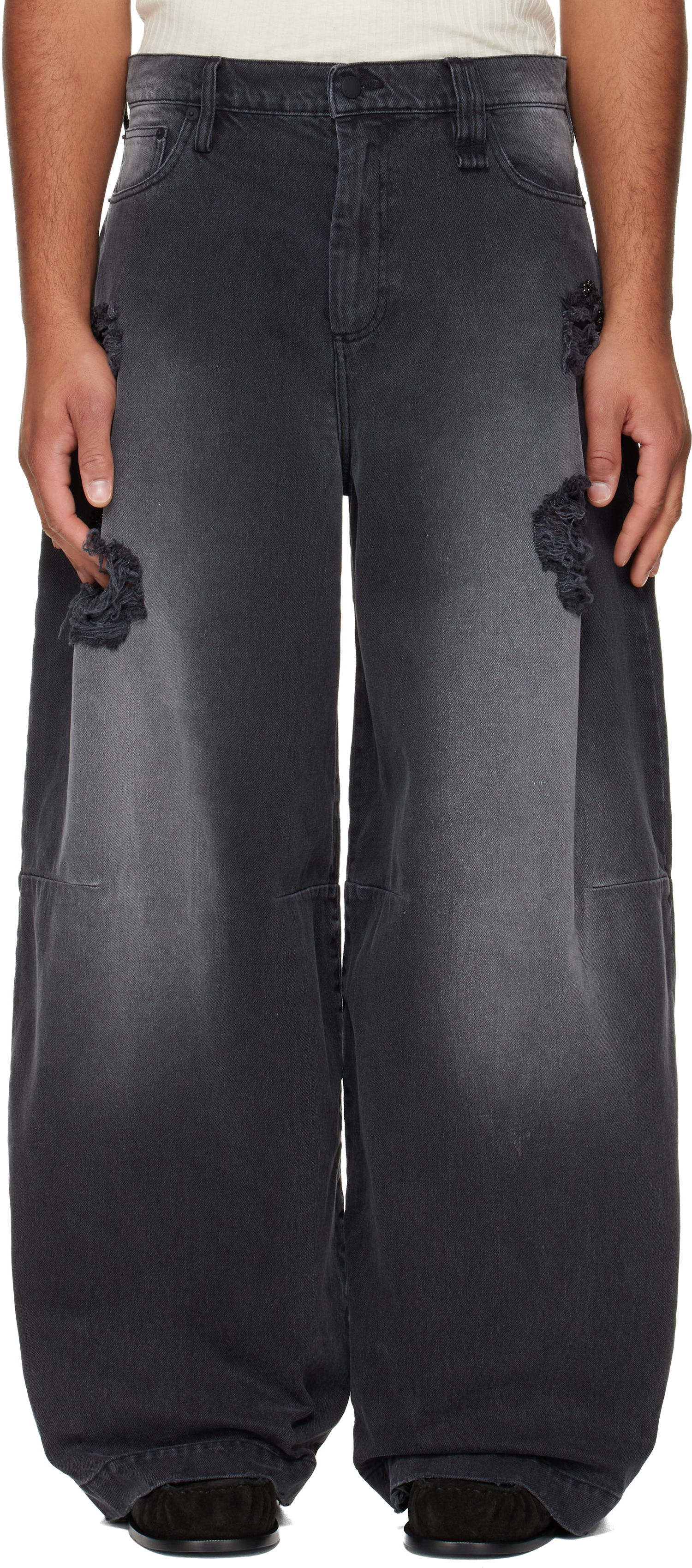 Džínsy Simone Rocha Simone Rocha Embellished Wide Leg Puddle Jeans Čierna | 4162B 1239D, 0