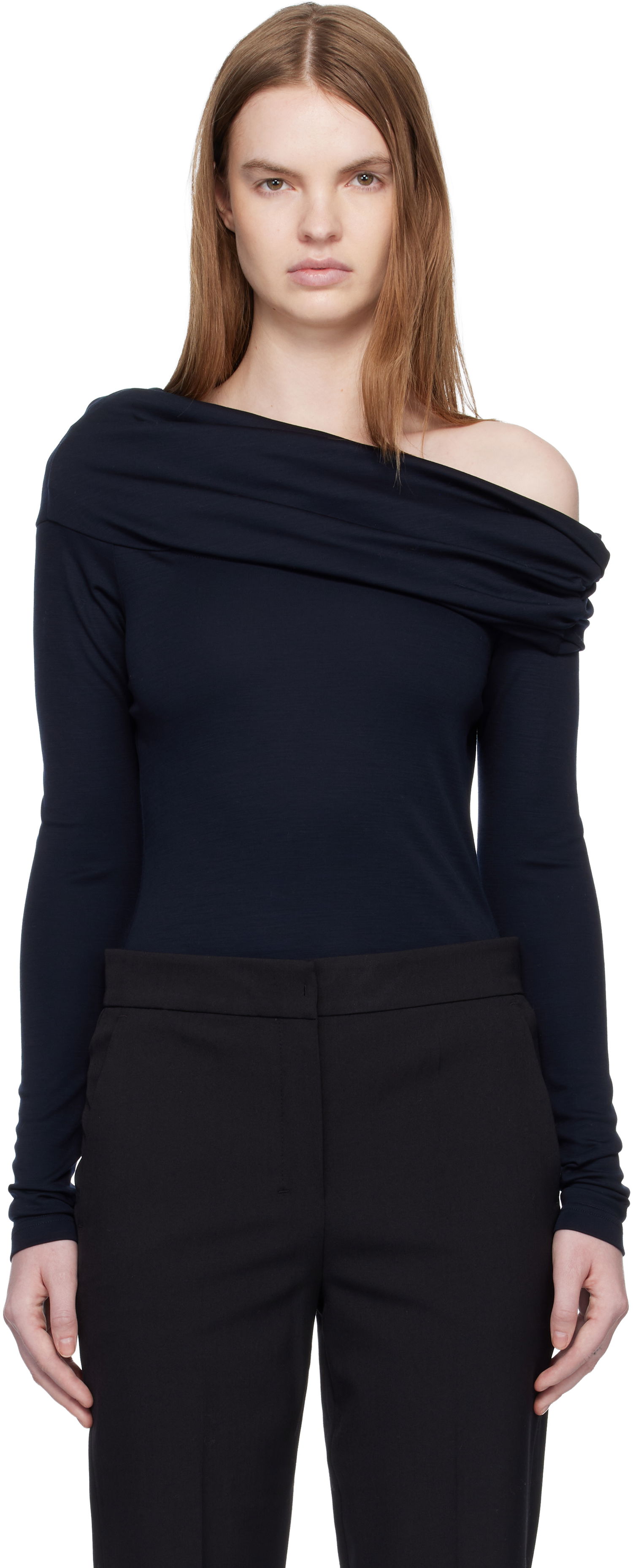 Košeľa Max Mara Draped Off-Shoulder Long-Sleeve Blouse Navy | 2611941028600, 0