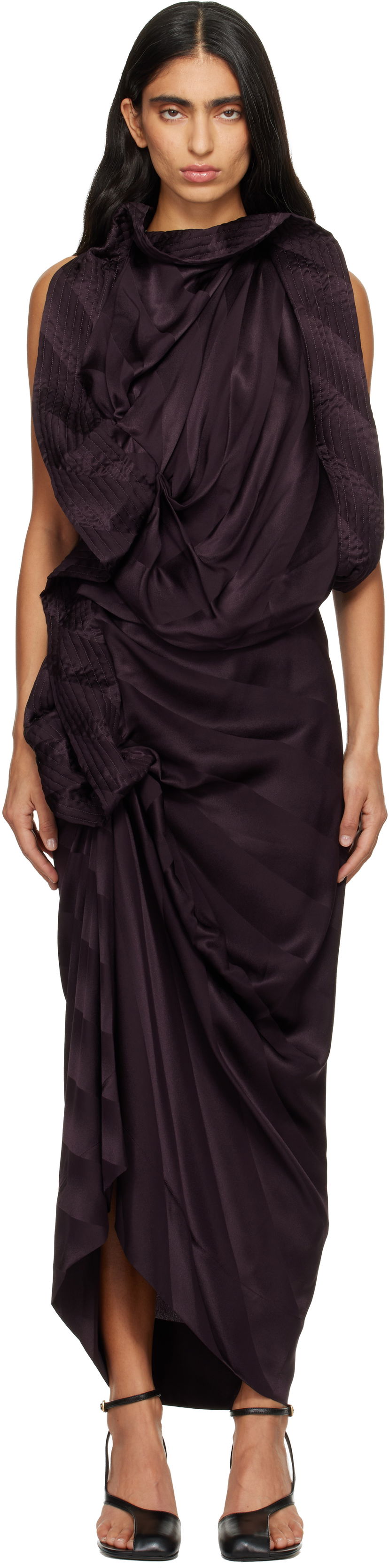 Šaty Dries Van Noten Dries Van Noten Draped Silk Maxi Dress Fialová | 252-011073-2035