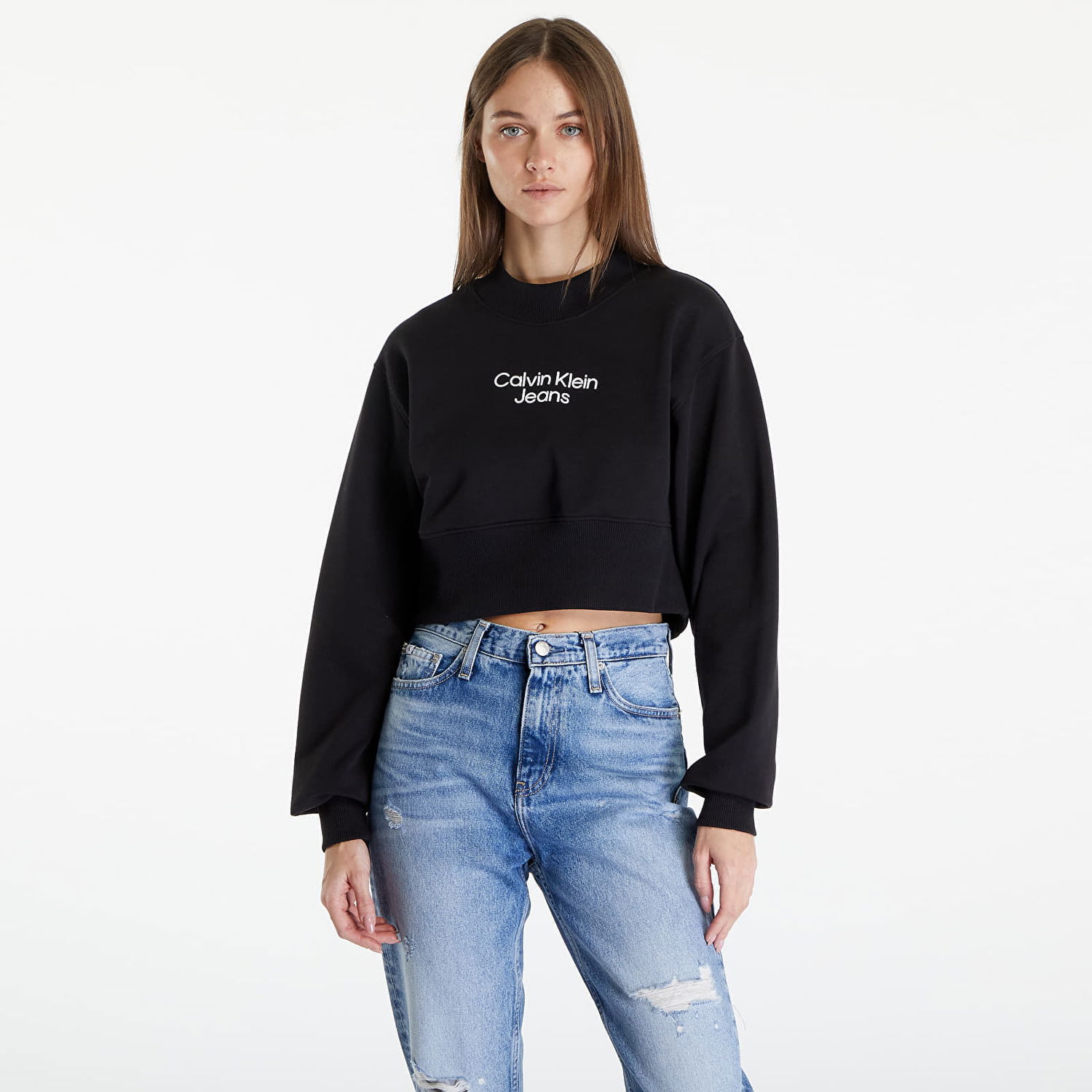 Mikina CALVIN KLEIN Stacked Institutional Sweatshirt Black Čierna | J20J221466 BEH, 0
