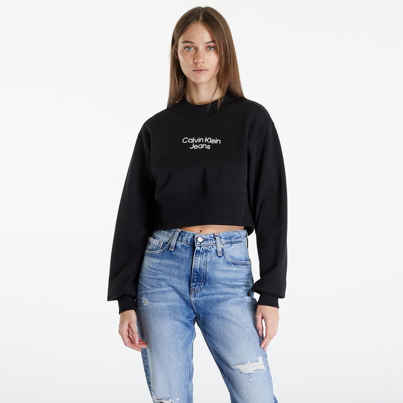 Mikina CALVIN KLEIN Stacked Institutional Sweatshirt Black Čierna | J20J221466 BEH