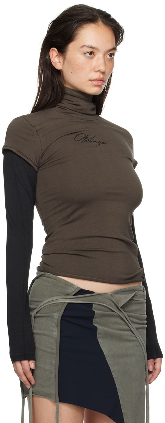 Sveter Ottolinger Ottolinger Layered Logo Turtleneck Top Hnedá | 1150301521, 1