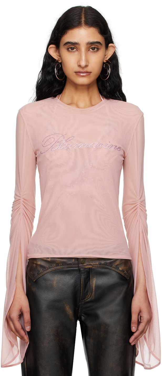 Tričko Blumarine Blumarine Crystal-Embellished Mesh Long Sleeve T-Shirt Ružová | P444T029A, 0