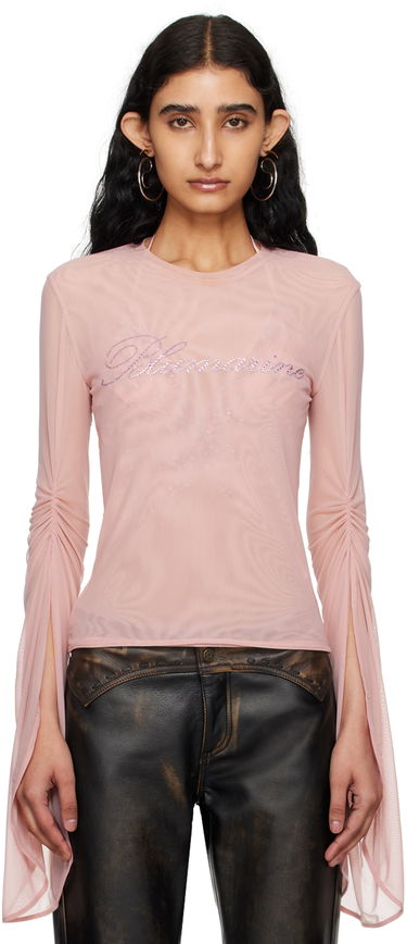 Tričko Blumarine Blumarine Crystal-Embellished Mesh Long Sleeve T-Shirt Ružová | P444T029A, 0