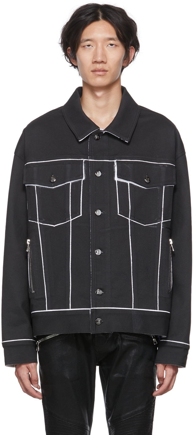 Bunda Balmain Balmain Painted Denim Jacket Čierna | XH0TC145DC01, 0