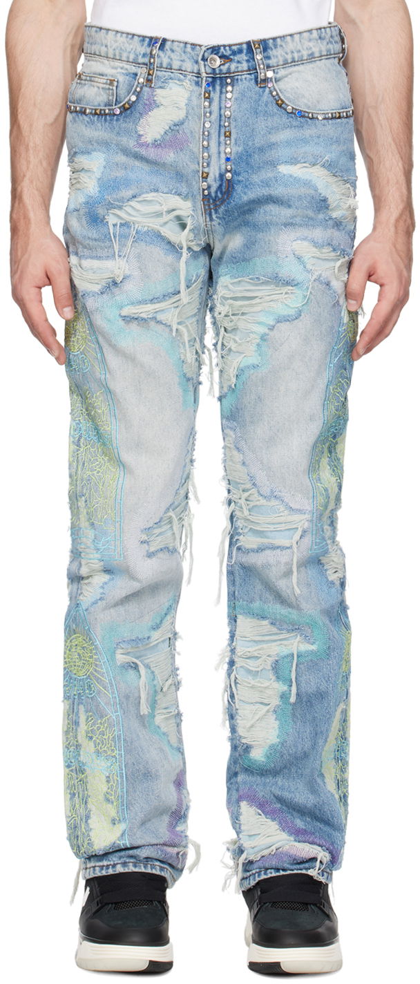 Džínsy Who Decides War Embroidered Distressed Studded Washed-Effect Jeans Rôznofarebný | 1120830030SS24