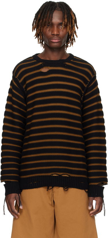 Sveter Maison Margiela MM6 Maison Margiela Striped Distressed Cotton Knit Sweater Čierna | SH0HL0022 M13080, 0