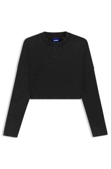 Crop Top BOSS Cropped Cotton Sweatshirt Čierna | 50545035