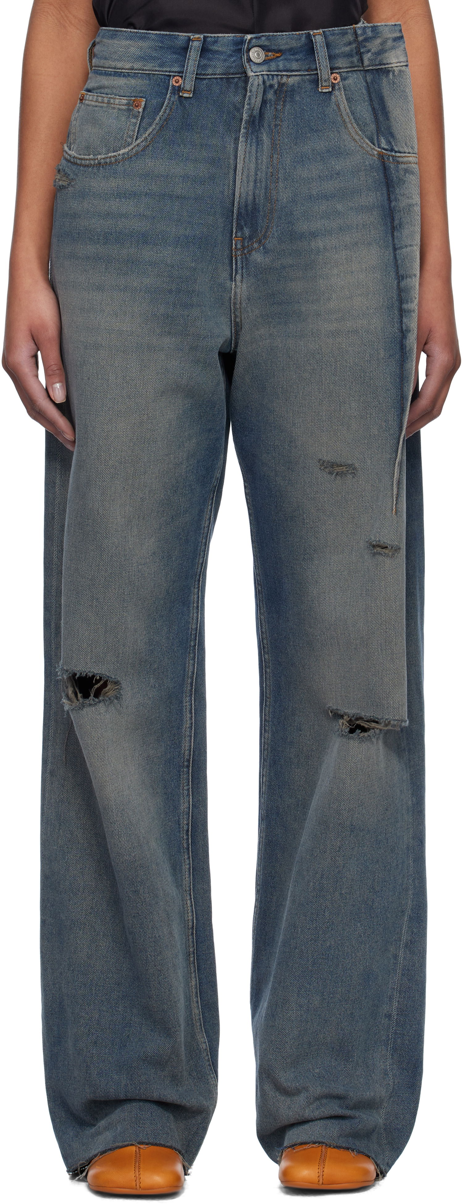 Džínsy Maison Margiela MM6 Maison Margiela Distressed Darting Jeans Modrá | S52LA0245 M30017, 0