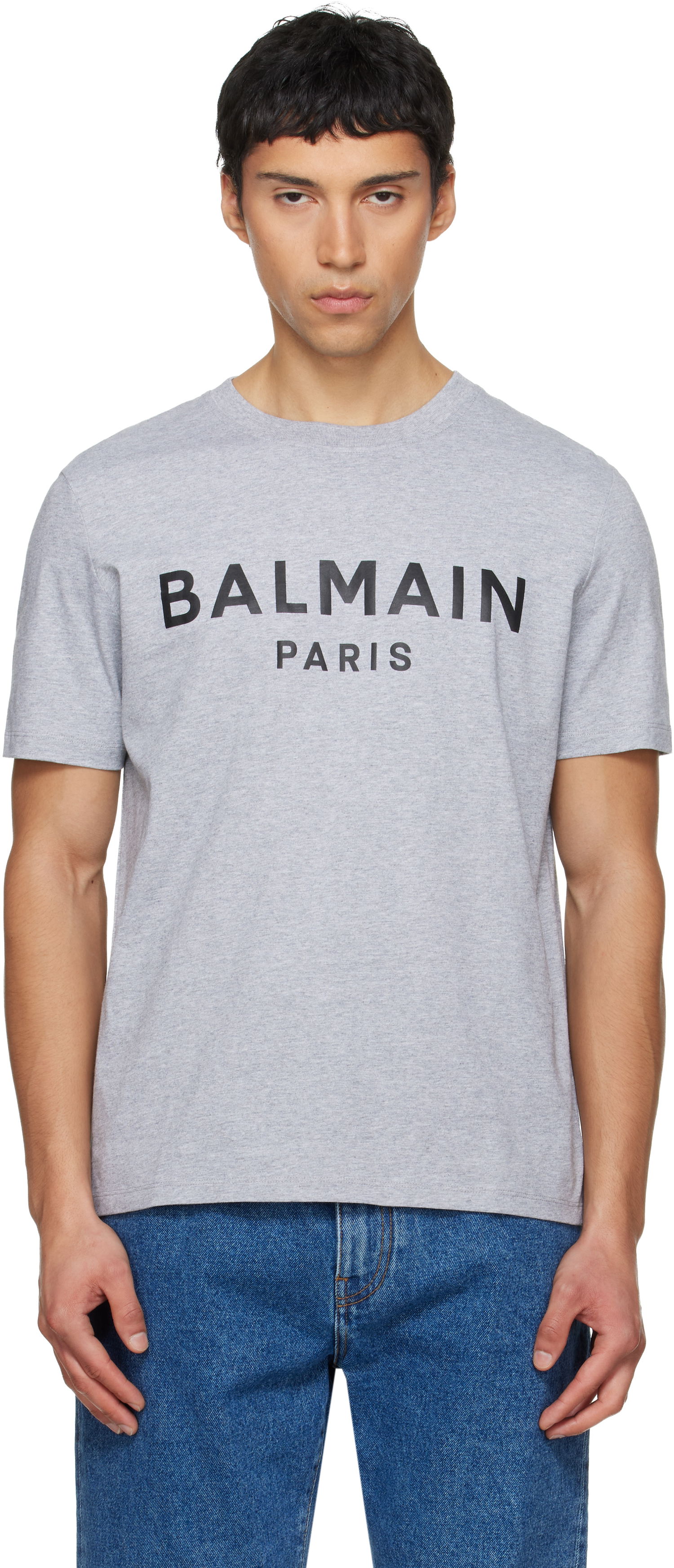 Tričko Balmain Printed Cotton T-shirt Šedá | GH1EG000BD46, 0